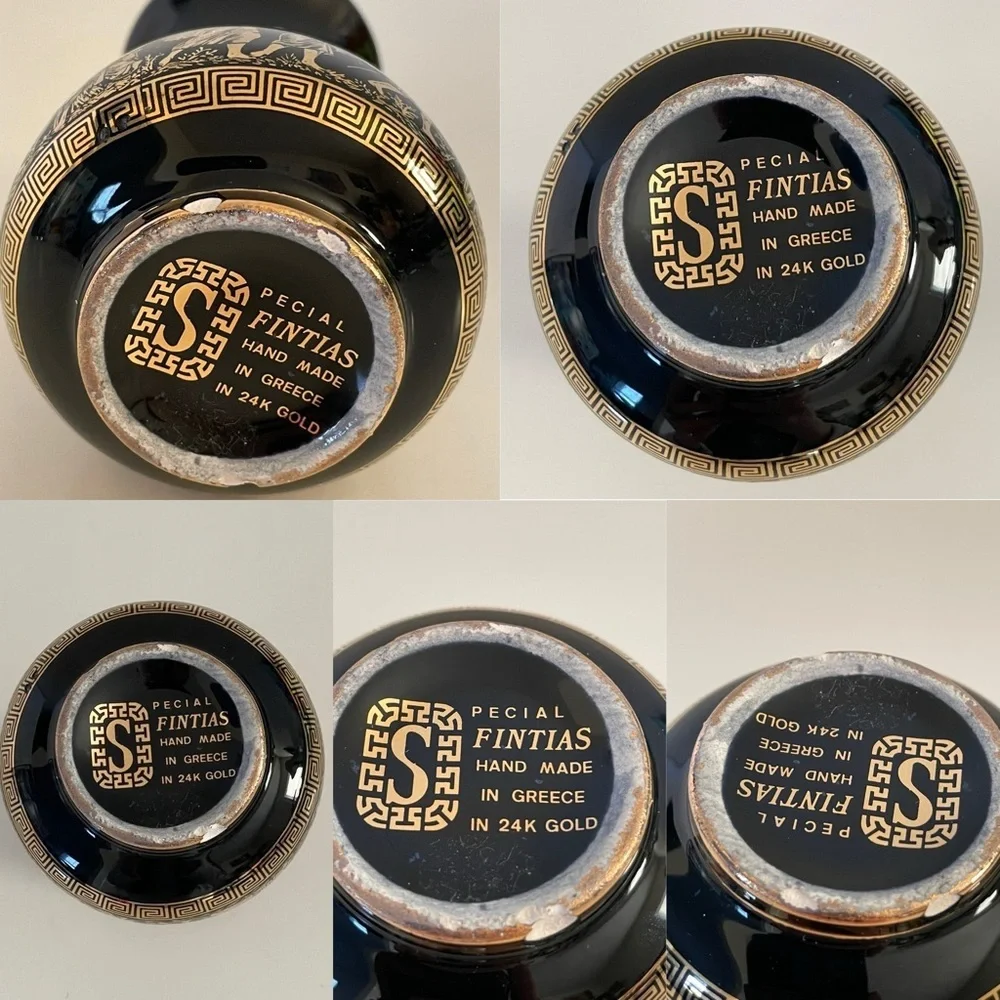 Special Fintias Black & Gold Greek Mythology Handmade Mini Vase in 24k Gold